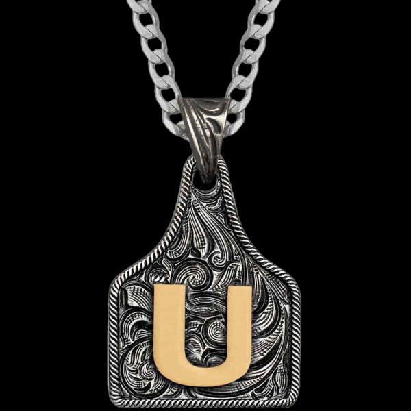 Medium Initial Cow Tag Necklace 